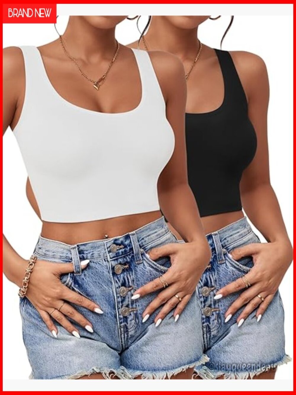 2-Piece Cotton Spandex Crop Tank Tops, Racerback Athletic Fit Workout Shirts